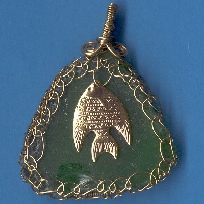 I Caught a Fish Beach Glass Pendant Jewelry