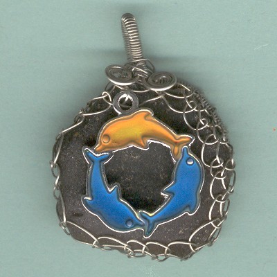 Playful Dolphins Beach Glass Pendant - Handcrafted Jewelry