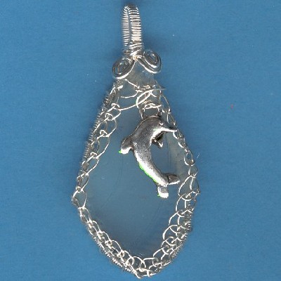 Dolphin on Beach Glass Pendant - Handcrafted Jewelry