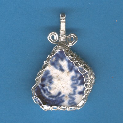 Blue and White Beach Pottery Pendant - Handcrafted Jewelry