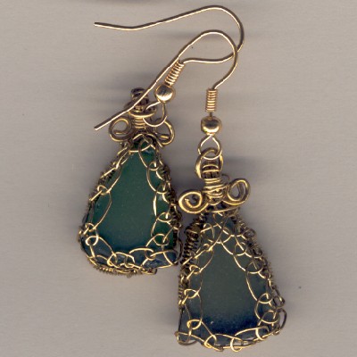 Olive Green Beach Glass Earrings - Handcrafted Jewelry