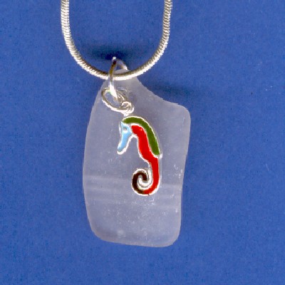 Colorful Seahorse Beach Glass Pendant - Handcrafted Jewelry