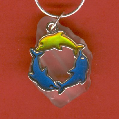 Trio of Dolphin Beach Glass Pendant - Handcrafted Jewelry