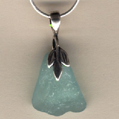 Beach Glass Pendant on Pale Blue Beach Glass Pendant   Handcrafted Jewelry
