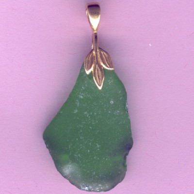Green Beach Glass Pendant - Handcrafted Jewelry