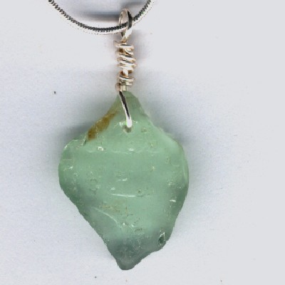 Soda Bottle Green Beach Glass Pendant - Handcrafted Jewelry