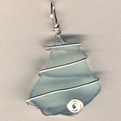 Pale Blue Bell Beach Glass Pendant - Handcrafted Jewelry
