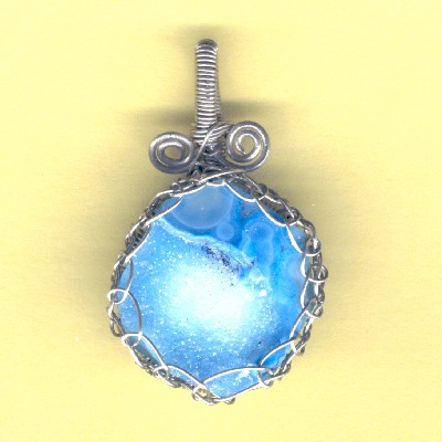 Blue and White Druzy Pendant - Handcrafted Jewelry