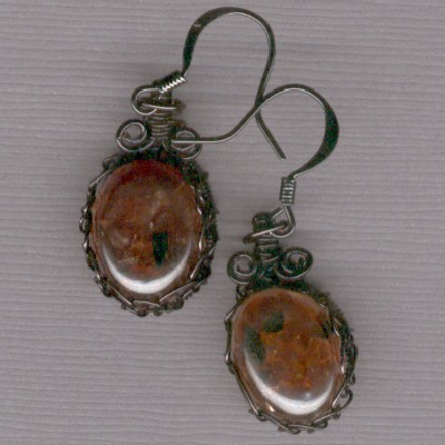 Oval Garnet Earrings in Black - Handcrafted Jewelry