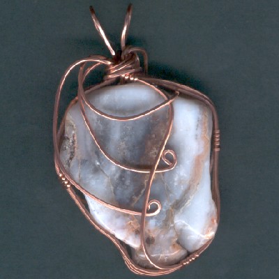 Wire Wrapped Chalcedony Pendant - Handcrafted Jewelry